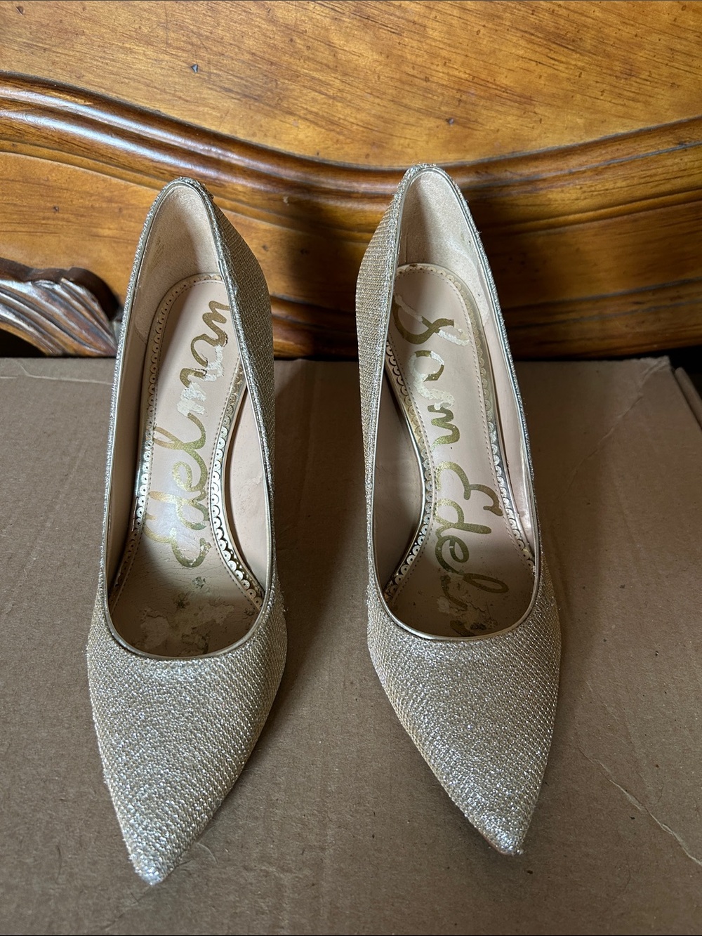 Sam Edelman Glitter Gold Pointed Toe Pumps